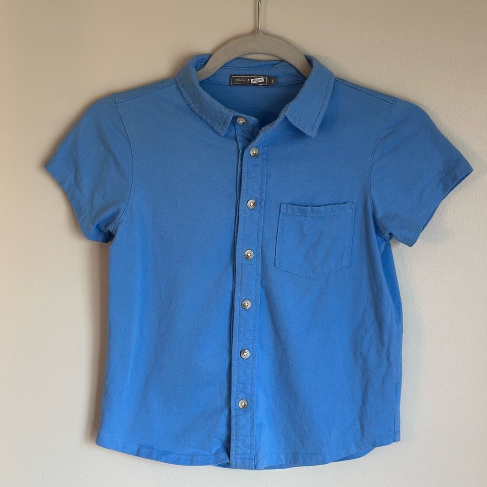 Millie & Maxx Boys Button Up Short Sleeve Shirt Bundle Size 8 Blue & Aqua Green - Picture 4 of 9